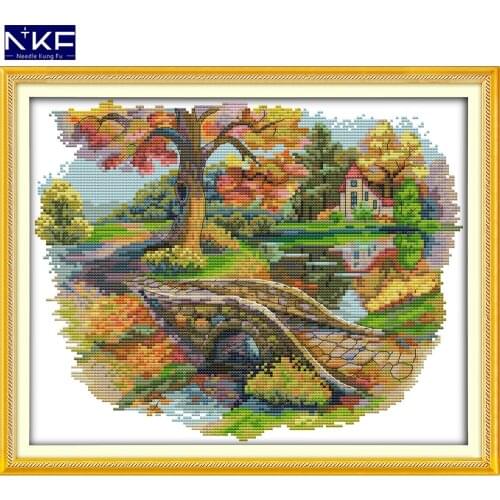 NKF Autumn Scenery Stamped Cross Stitch DIY Kits Needlework Embroidery Set Chinese Cross Stitch for Home Decor