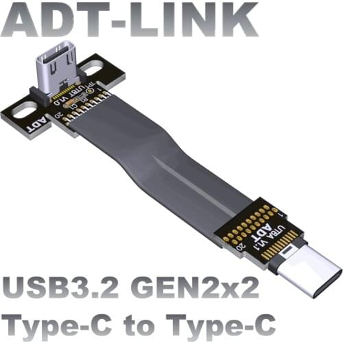 New USB3.2 GEN2x2 Type C To Type C Riser Adapter 20G/bps Internal USB 3.2 FPC Ribbon Flat Cable Up/Down Angled USB-C Connector