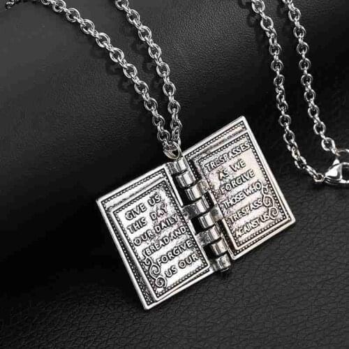 1pcs Vintage Punk Holy Bible Necklace for Men Women Can Open Silver Color Titanium Steel Christian Prayer Jewelry