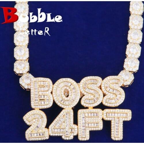 Custom Name Baguette Letters Pendant Gold Color Women Jewelry