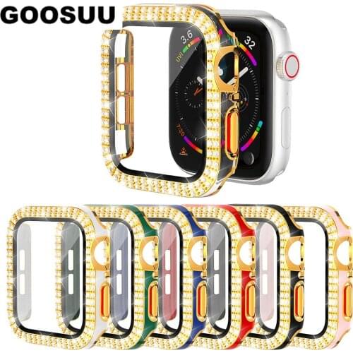 Full iWatch 6D Dazzling Carving PC Double Row Diamond Protective Case For Apple Watch 6 5 4 3 2 38/40MM film For iWatch 44/42MM