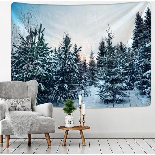 Xmas Tapestry Snow Scene Christmas Tree Pattern Blanket Home Decoration Gift Wall Hanging Polyester Hand Wash Woven Printed