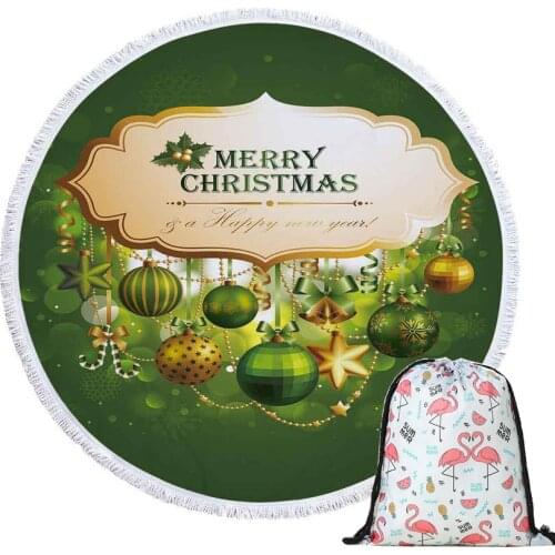 Christmas Santa Claus with Drawstring Backpack Bag Summer Round Towel Microfiber Shower Towels Yoga Mat Blanket with Tassels
