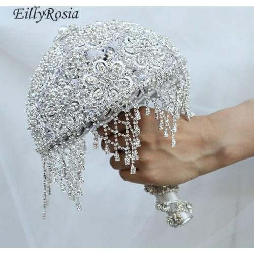 Silver Jewelry Brooch Bouquet for Bride Sequined Tassel Sparkly Luxurious Customized Color Wedding Bouquet Holding Flowers New