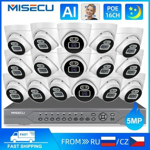 MISECU H.265 16CH 5MP POE Security Camera System Two-way Audio Record Full Color Night Vision Home Securiy CCTV Video P2P
