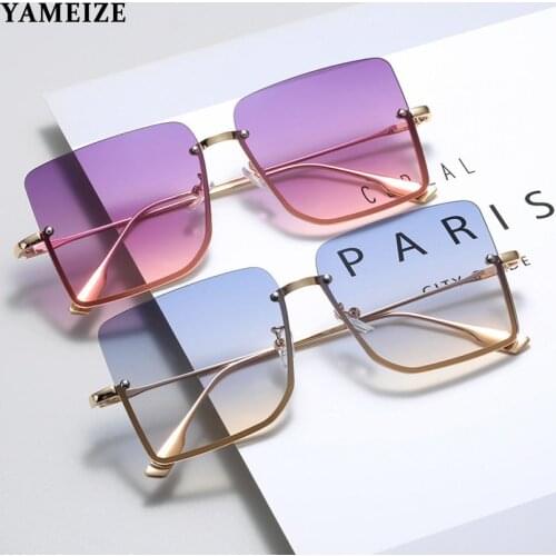Metal Semi-rimless Sunglasses Women Retro Oversized Square Sun Glasses Vintage Female Lady Fashion Rimless Eyewear Oculos De Sol