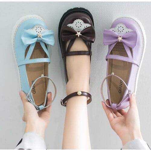 Japanese sweet lolita shoes bow Harajuku heels women cute shoes korean women shoes round head kawaii Mary Jane shoes 2021