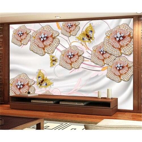 Gorgeous silk jewelry living room wallpaper crystal flower jewelry diamond mural photography background modern home decoration