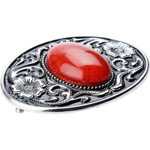 Vintage Tang Dynasty Design Flower&Glass Pattern Gorgeous Bulge Smooth 4x3cm Gemstone Oval Belt Buckles for Women Men Jewelry