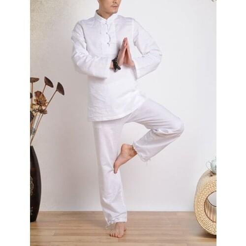 High quality gray/white Cotton&linen men meditation clothing yoga suit lay tai chi kung fu uniforms