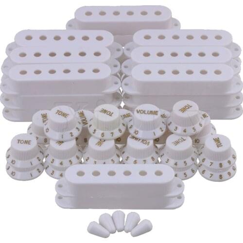Yibuy 48/50/52mm White Single Coil Pickup Covers & Volume Tone Control Knobs 1V2T for 6 String Electric Guitar Pack of 10