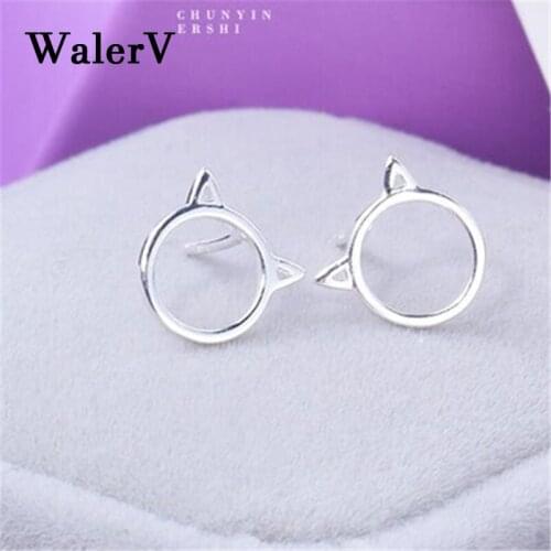 Waler 2018 New for Women Set Lovely Charm Cat Shape Korea Ear Hook White Stud Earring Body Jewelry Gift