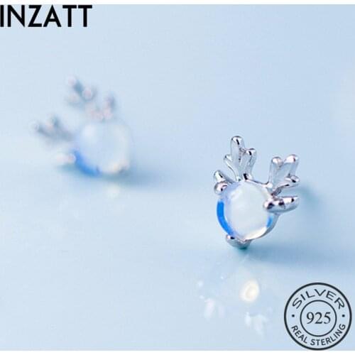 INZATT Real 925 Sterling Silver Glass Deer Stud Earrings For Charming Women Cute Fine Jewelry 2019 Accessories Gift