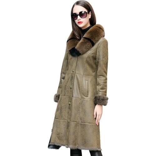 Coat Winter Women Double Faced Real Fur Coat Female Luxury Rabbit Fur coat Women Fox Fur Collar Real Leather Jacket MY