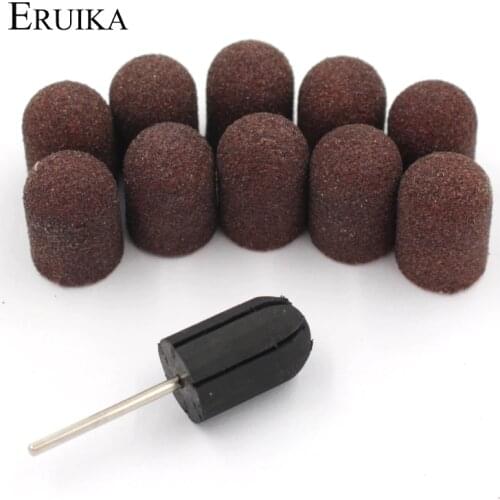 ERUIKA 10pcs 16*25mm Nail Drill bit Block Sanding Caps Bands Rubber Mandrel Grip Manicure Pedicure Tools Polishing Accessories