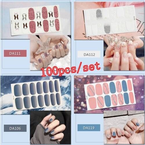 100pcs/set Full Covered Adhesive Nail Stickers 20 Designs Decal Patch Wraps DIY Nail Art Decorations Manicure Beauty Accessory