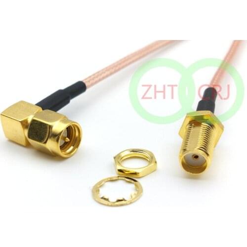 100PCS SMA female bulkhead to SMA right angle male CABLE RG316