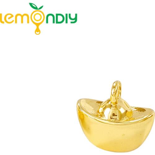 6PCS 8.5x9MM Hole 2MM 24K Gold Color Brass Gold Ingot Charm Pendants for DIY Jewelry Making Findings Accessories