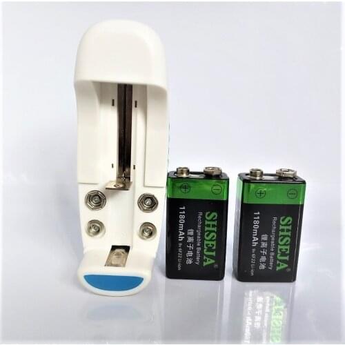 2PCS 9V 6F22 1180mAh Li-Ion lithium Rechargeable battery+Universal 9v AA AAA 18650 14500 CR123A charger set