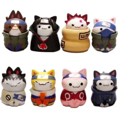 Anime 8pcs/Set Kawaii Cute Cat Statue Action Figures Kakashi Gaara Sasuke Itachi PVC Model Collection Kid Gift Toys Antistress