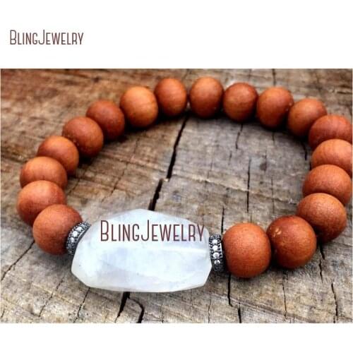 Sandalwood Pave CZ Moonstone Stones Yoga Boho Bohemian Stack Zen Bracelet BM10801