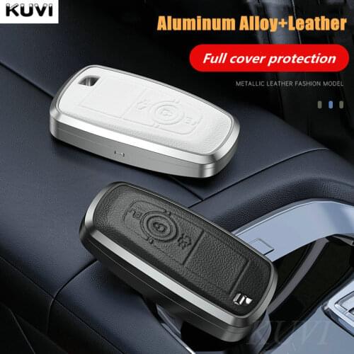 Alloy Leather Car Key Case Cover For Ford Fusion Mustang Explorer F150 F250 F350 EcoSport Edge S-MAX Ranger Lincoln Mondeo