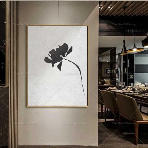 Black And White Lotus Style Painting Handpainted Oil Painting On Canvas Painting Wall Art Pictures For Living Room Home Decor