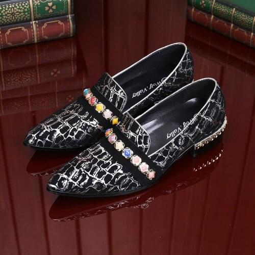 Christia Bella Personalized Fashion Multicolor Rhinestone Male Plus Size Loafers Shoes Genuine Leather Mens Party Dress Shoes