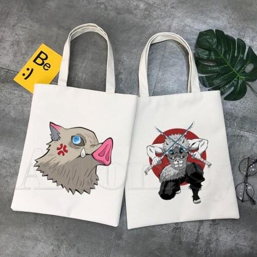 Demon Slayers Hashibira Inosukes Kimetsu No Yaiba Shopping Bag Bolsas De Tela Grocery Shopper Shopping Sacola Reciclaje