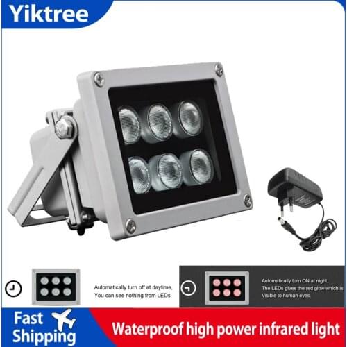 Infrared Light 6 Strong LED Night Vision Range 50M 850nm Aluminium Illuminator lamp for Security CCTV IP Camera with 12V2A power