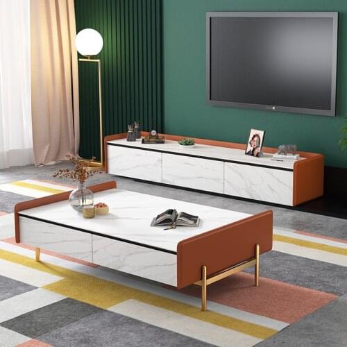 Rock Board Tea Table TV Cabinet Unit Rectangular Northern European Small-Sized Marble Tea Table