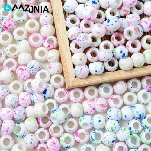 30/50/100pcs Imitation Natural Stone Round Beads Colored Spots Big Hole Acrylic Bead For Jewelry DIY Bracelet Accessories