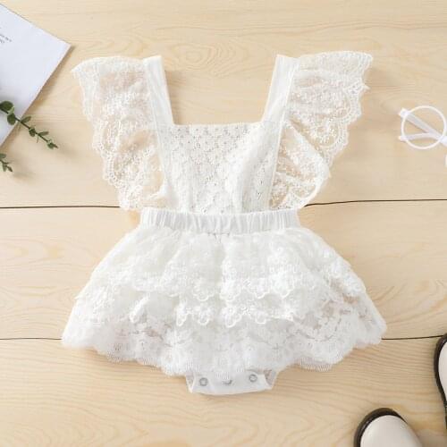 0-24M Summer Princess Baby Girls Lace Rompers 0-24M Ruffles Short Sleeve Floral Backless Jumpsuits