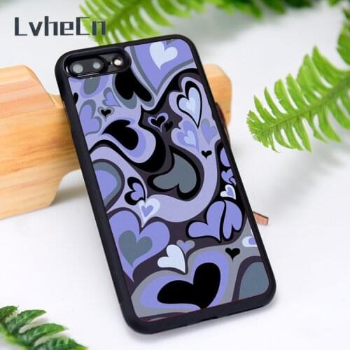 LvheCn Silicone Rubber Phone Case Cover for iPhone 6 6S 7 8 Plus X XS XR 11 12 Mini Pro Max Purple Heart Swirl Pattern