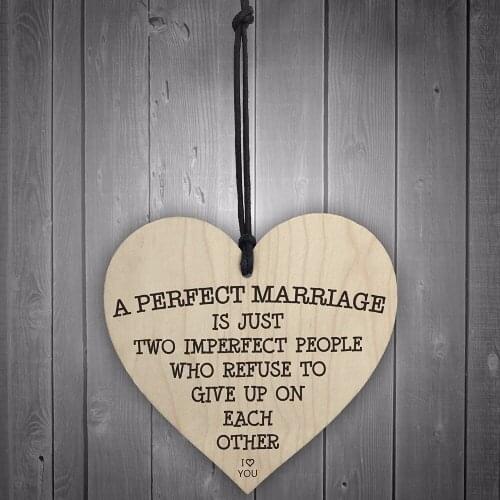 Meijiafei A Perfect Marriage Is Two Imperfect People Wooden Hanging Heart Plaque Love Sign