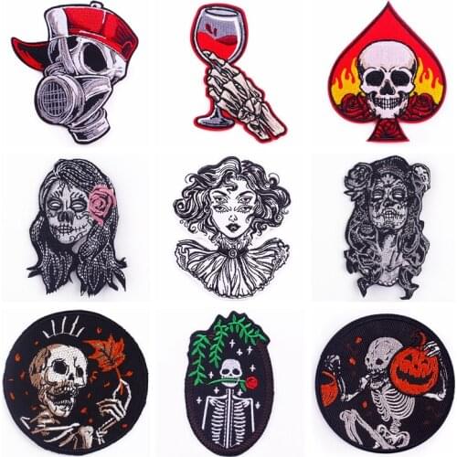 Punk Patch Iron On Patches For Clothes Skull Embroidery Patches On Clothing Ghost Bride Stripe Badge Patch Applique Decor DIY