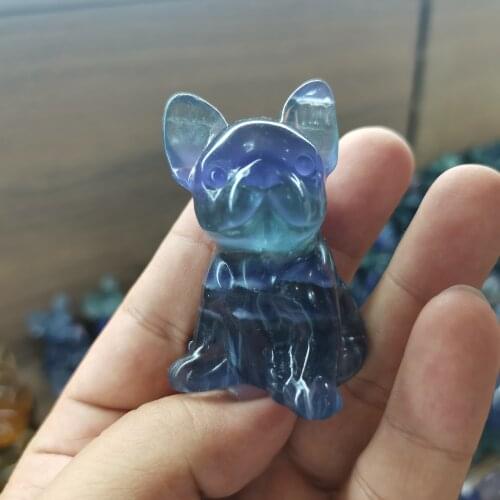 Natural Fluorite Dog Hand Craved Animals Quartz Polished Healing Decoraction Meditation Stone