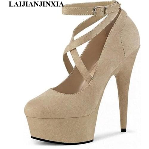 LAIJIANJINXIA New 15CM High Stripper Heels Pumps Party Full Dress Platform Pole Dance Shoes Women Sexy Fetish Nightclub Models