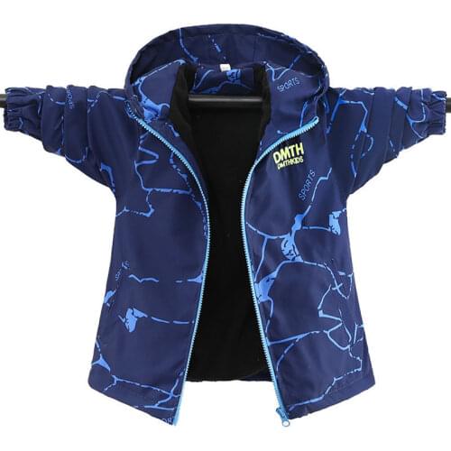 Autumn 4-13Years Teen Boys' Stormsuit Sport Hooded Plush Fleece Lining Jackets For Childrens Windbreakers Warterproof Coats