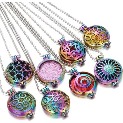 New Colorful Aromatherapy Necklace Vintage Flower Open Lockets Essential Oil Diffuser Necklace Aroma Diffuser Necklace Jewelry