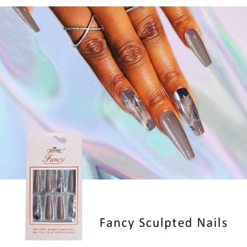 30pcs Shiny Nail Patch Glue Type Removable Long Paragraph Fashion Manicure Save Time False Nail Patch SK88