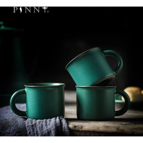 PINNY 85ML Retro Dark Green Glaze Tea Cup Ceramic Chinese Kung Fu Teacups Pigmented Heat Resistant Drinkware