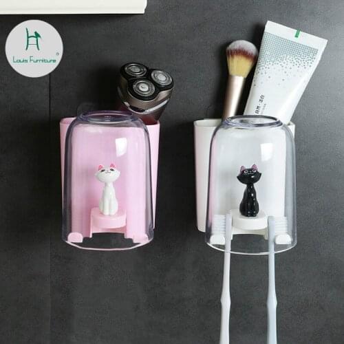 Louis Fashion Toilet Wall Suction Toothbrush Rack Hanger Cylinder Cup Set Up Storage
