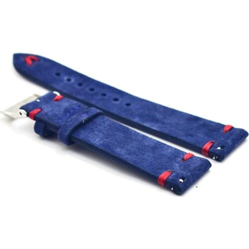 Handmade Suede Watch Strap Band 18mm 20mm 22mm 24mm Quick Release Navy Blue Red /White Stitching Replacement Wristbands