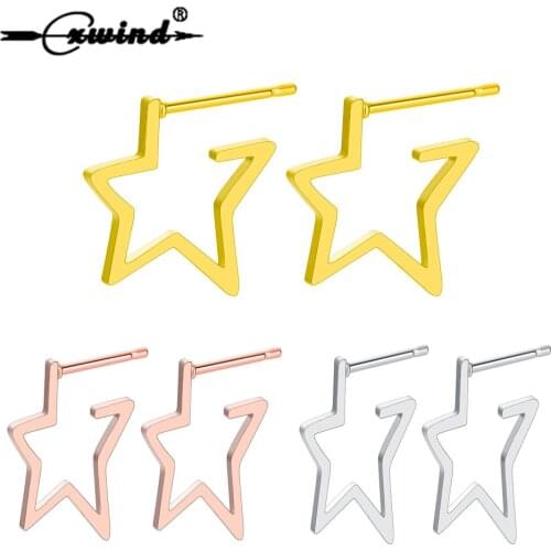 Cxwind Stainless Steel Five-pointed Star Shaped Earrings for Women Hollow Out Star Earring Graceful Simple 3 Colors Jwelry Gift