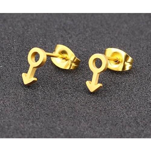 Classical Stainless Steel Gold Male Symbol Piercing Stud Earrings for woman personality Special logo Earrings Charm jewelry