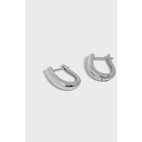 18K Gold Authentic 925 Sterling silver Big Glossy U-Shape Geometric ear hoop huggie earrings Moroccan C-0090