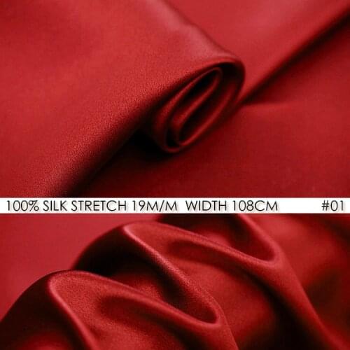 SILK STRETCH SATIN 108cm width 19momme Pure Natural Silk Tissus For Wedding Dresses Sewing Factory Wholesale China Red NO 01