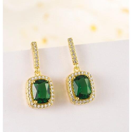 Light Luxury Temperament Emerald Drop Earrings for Women 18k Yellow Gold Trendy Wedding Geometric Jewelry Luxury Gifts