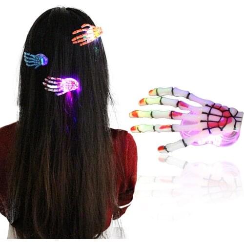 LED luminous ghost hand bone flash hair clips skeleton hand claw Japanese harajuku fluorescence hairpin Halloween props S2017429